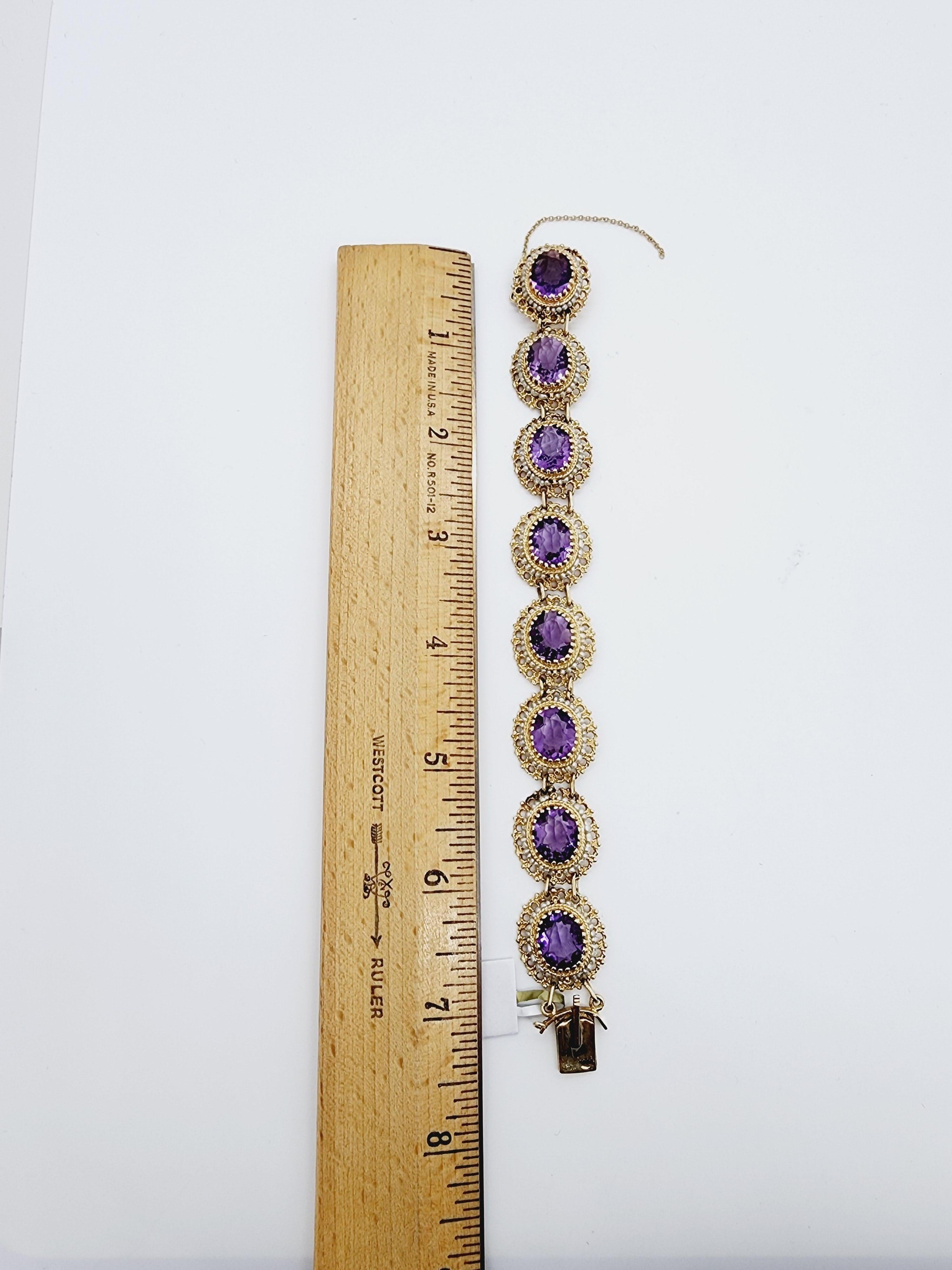 Amethyst and White Pearl Bracelet in 14k Yellow Gold For Sale 4