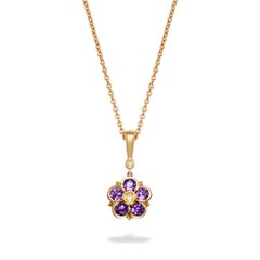 Halskette mit Anhänger aus Gelbgold mit Amethyst und gelbem Diamant in Rose-Blumenform