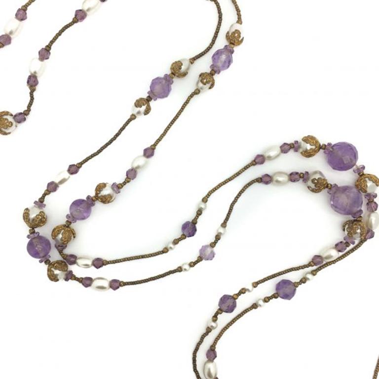 Amethyst Antique Sautoir Necklace 1920s In Good Condition For Sale In Wilmslow, GB