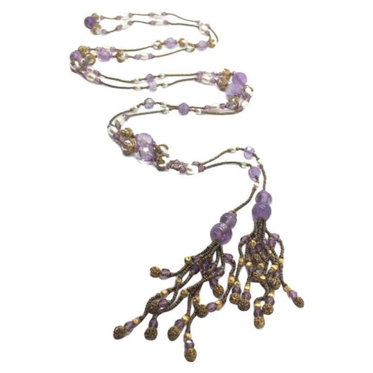 Amethyst Antique Sautoir Necklace 1920s For Sale