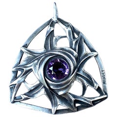 Amethyst Antique Silver Pendant Royal Purple Gemstone Magic Amulet Henri Miault