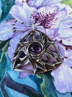 Amethyst Antique Silver Pendant Royal Purple Gemstone Magic Amulet Henri Miault