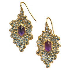 Amethyst, Aquamarine and 18kt Gold Earrings by Lauren Harper