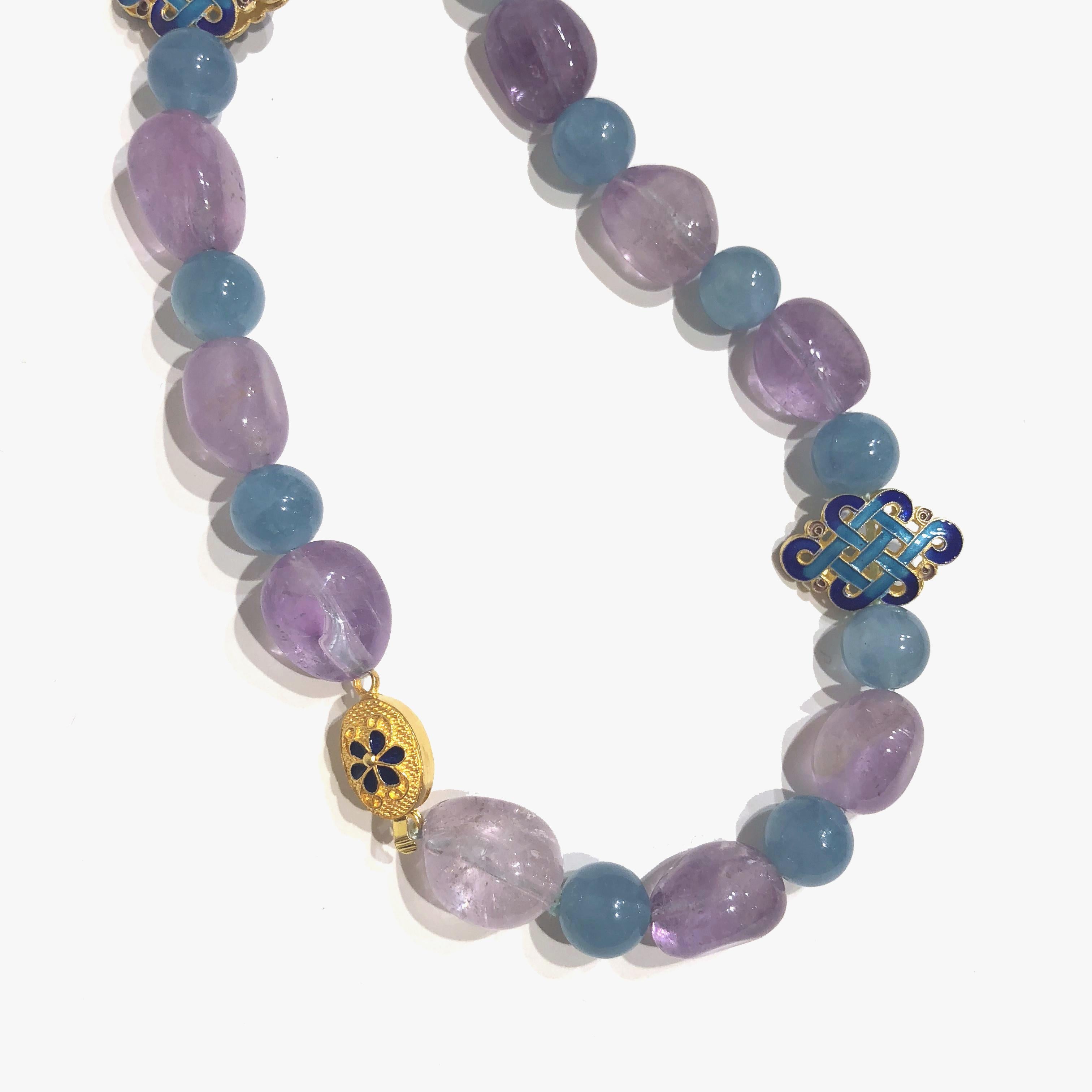 Contemporary Amethyst, Aquamarine and Vermeil Beaded Necklace