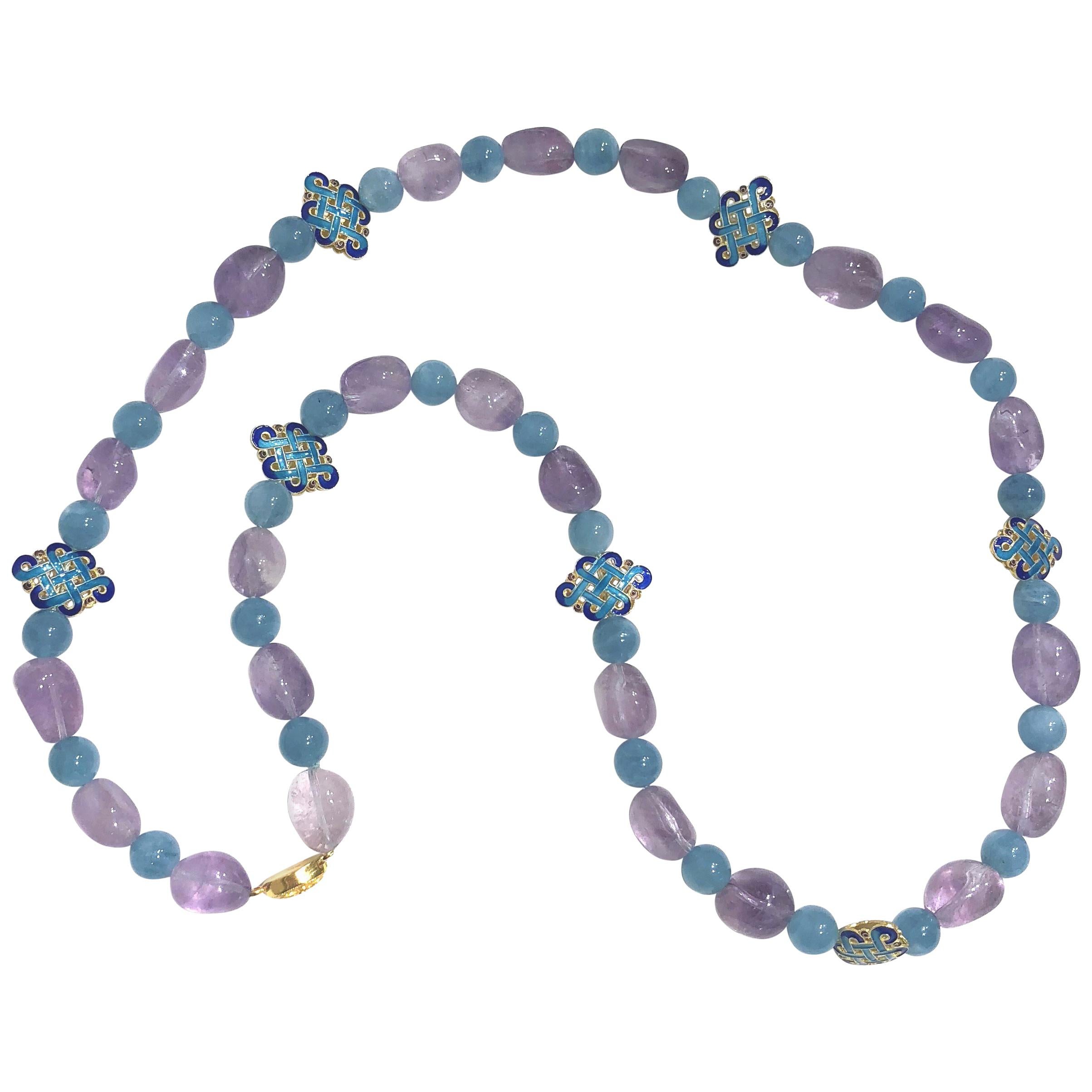 Amethyst, Aquamarine and Vermeil Beaded Necklace