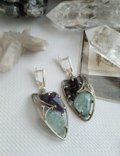 Amethyst aquamarine earrings, gemstone earrings