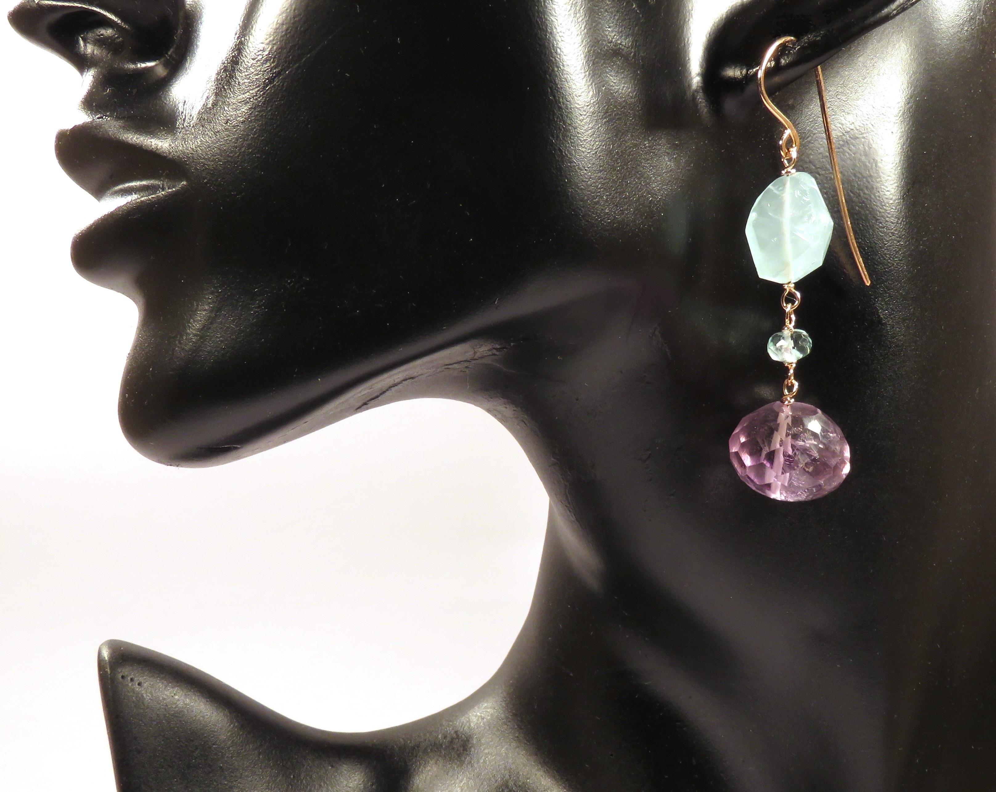 Modern Amethyst Aquamarine Rose Gold Earrings Handcrafted in Italy by Botta Gioielli