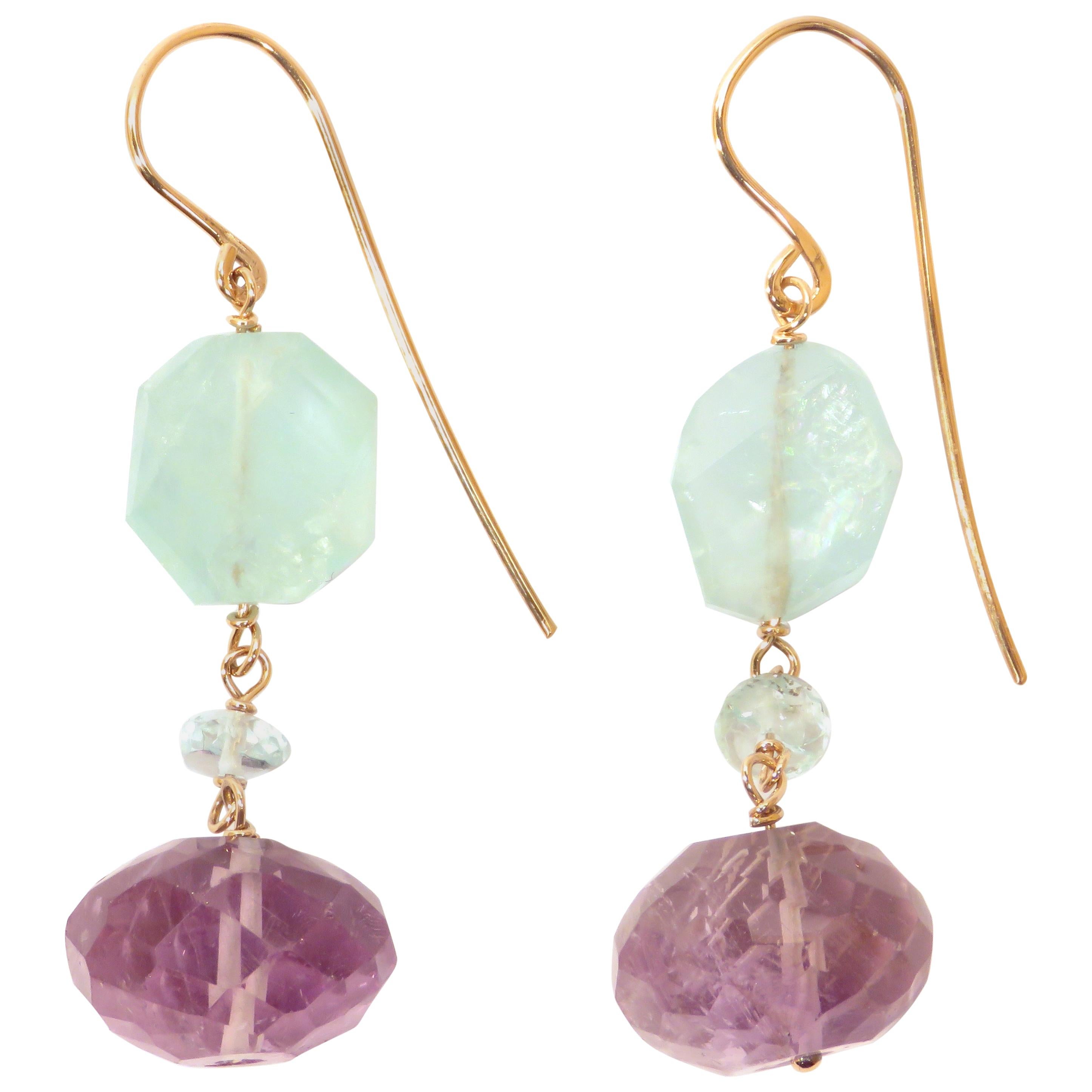 Amethyst Aquamarine Rose Gold Earrings Handcrafted in Italy by Botta Gioielli