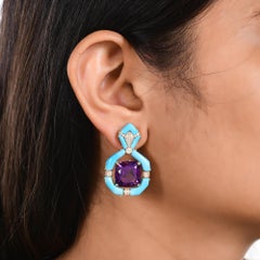 Amethyst Arizona Türkis Edelstein Ohrringe Diamant 18 Karat Gelbgold