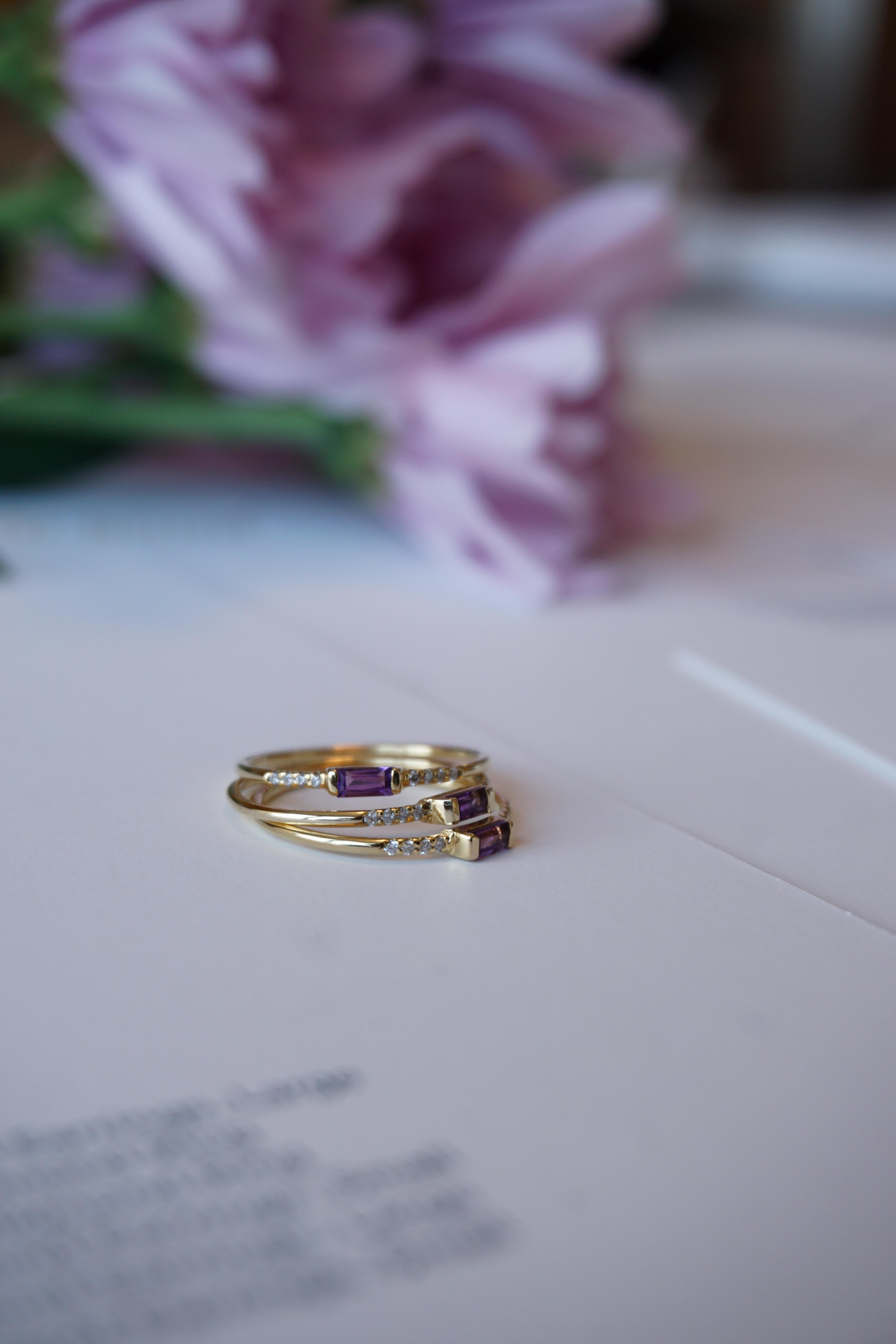 For Sale:  Amethyst Baguette and Pave Diamond Ring 4