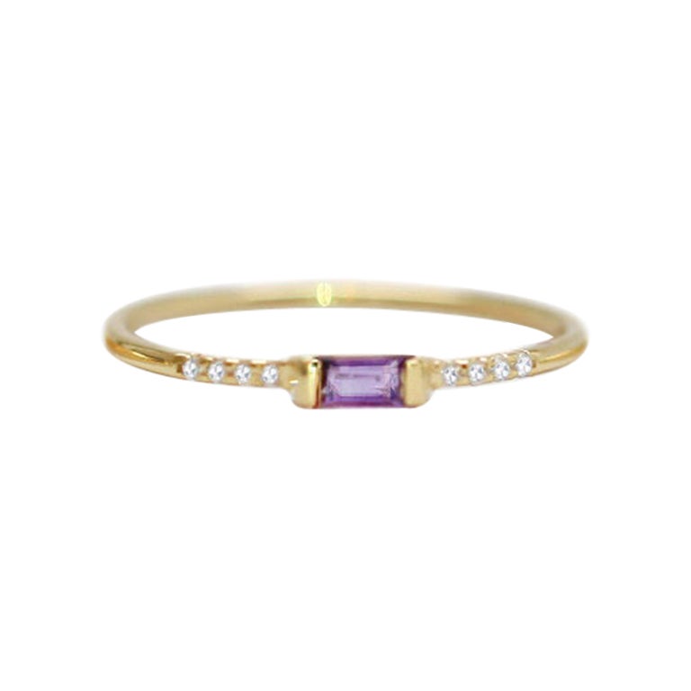 En vente :  Bague en améthyste baguette et diamants pavés