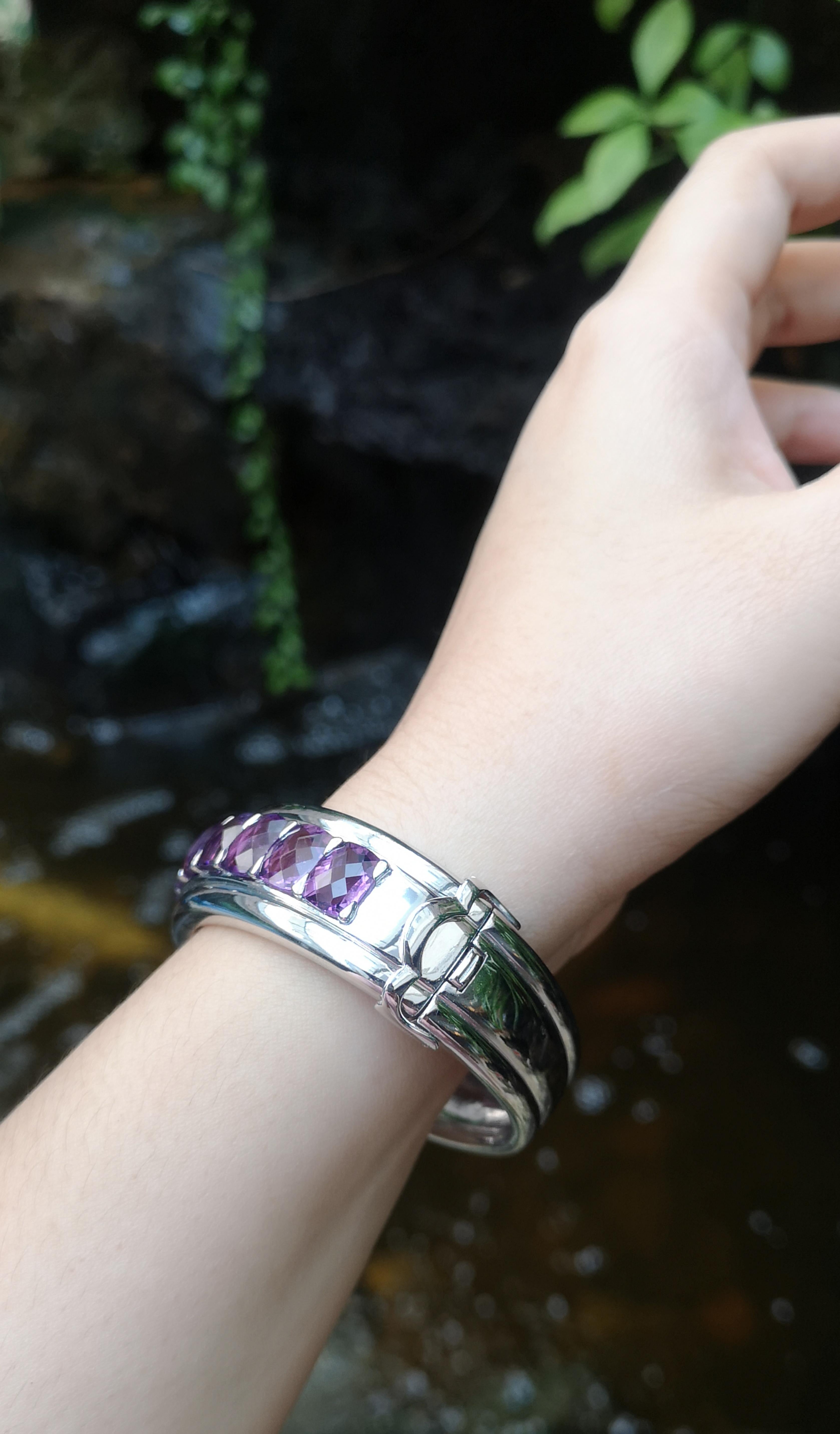 Cushion Cut Amethyst Bangle set in Silver Settings For Sale