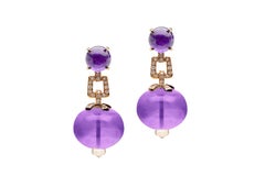 Boucles d'oreilles en perles et cabochons d'améthyste avec diamants