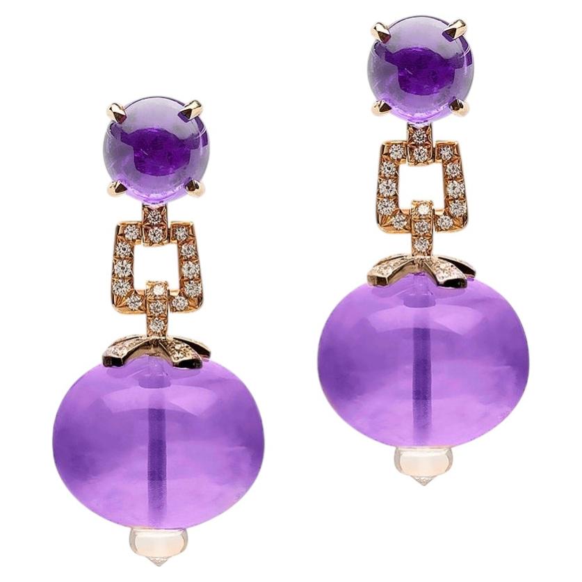 Amethyst Perle und Cabochon Ohrringe mit Diamanten im Angebot