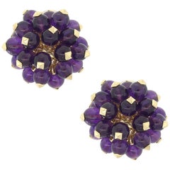 Amethyst Bead Cluster Button Earrings