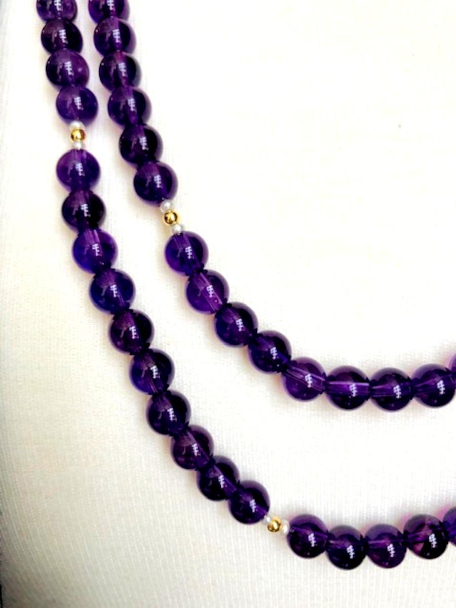 Artisan Amethyst Bead & Pearl Rope Necklace, Yellow Gold Clasp