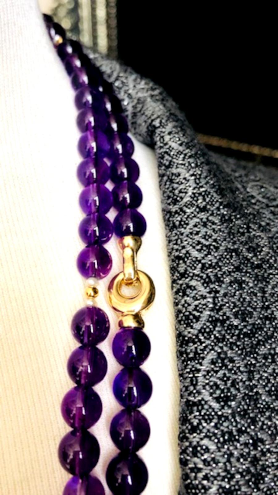 Amethyst Bead & Pearl Rope Necklace, Yellow Gold Clasp In New Condition In Los Angeles, CA
