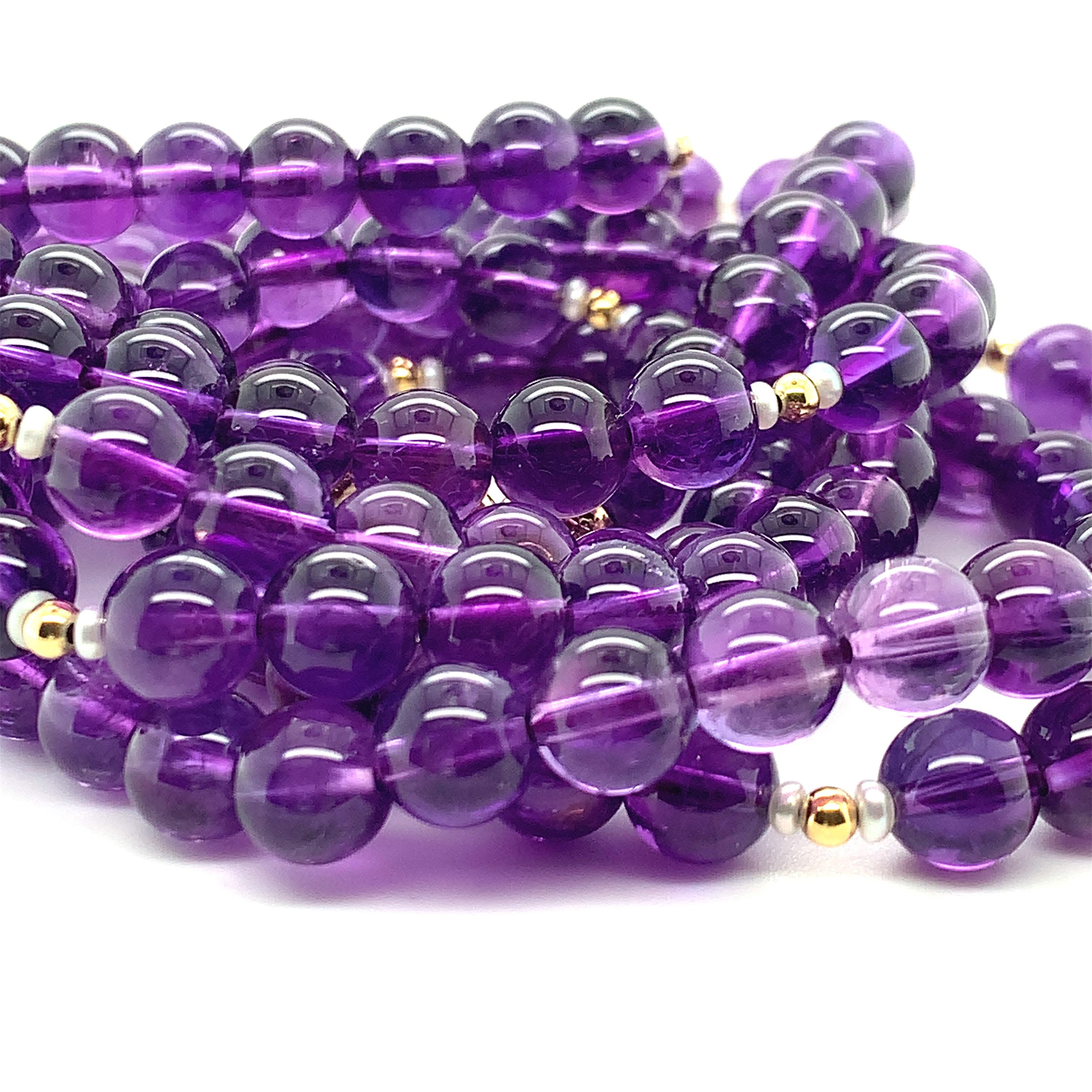 Amethyst Bead & Pearl Rope Necklace, Yellow Gold Clasp 1