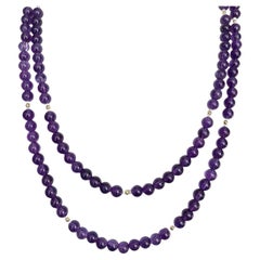 Amethyst Bead & Pearl Rope Necklace, Yellow Gold Clasp