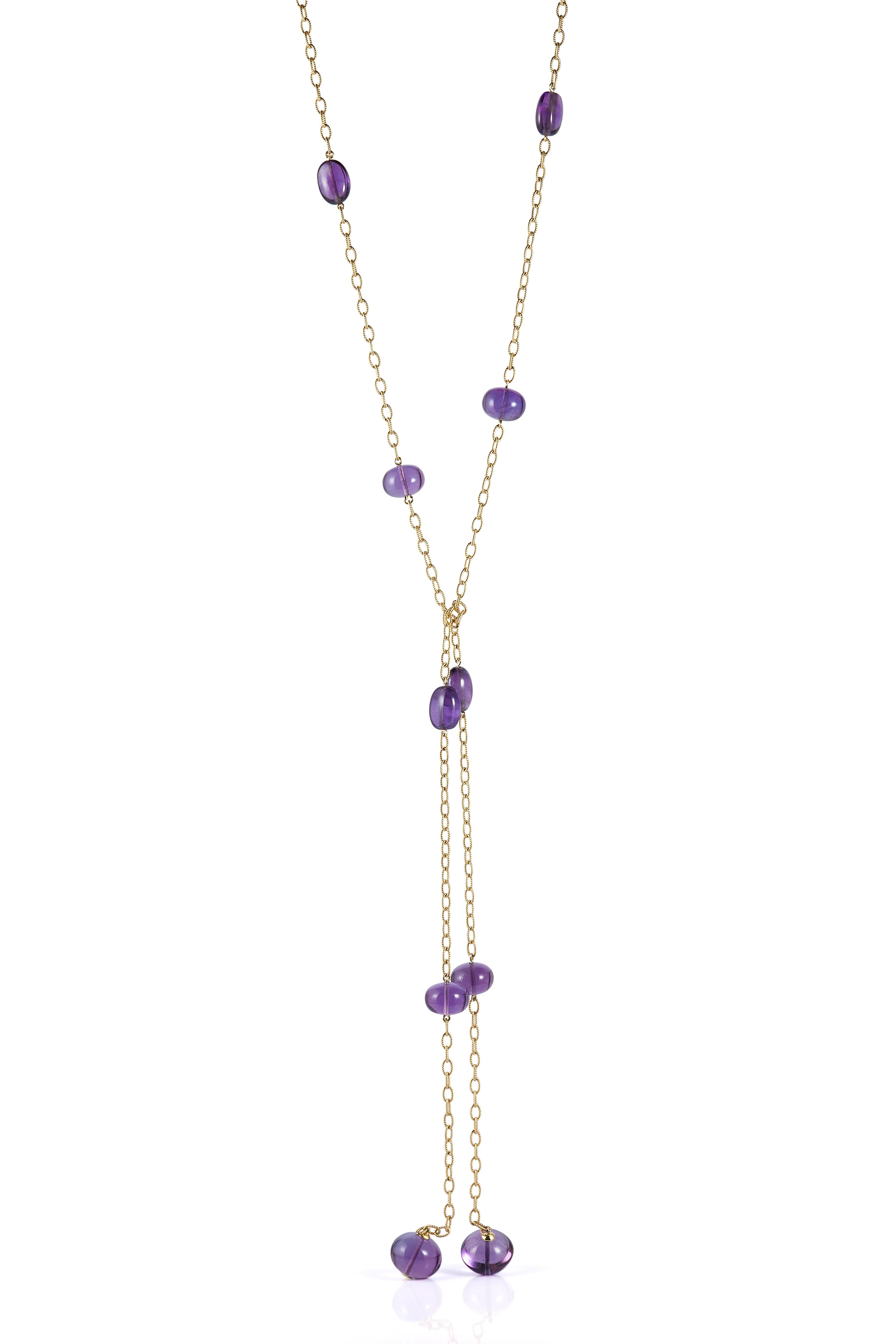 Collana di perle e burattini di ametista con catena ovale a cavo testurizzato in vendita 4