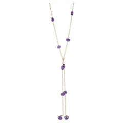 Amethyst Beads & Tumbles with Oval Textured Cable Chain Necklace