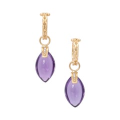 Amethyst Bean Drop Earrings in 18 Karat Gold with Diamonds