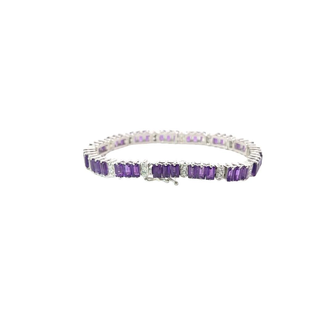 Art Deco Amethyst Birthstone 16.95 Carats Tennis Silver Bracelet for Mothers Day Gift For Sale