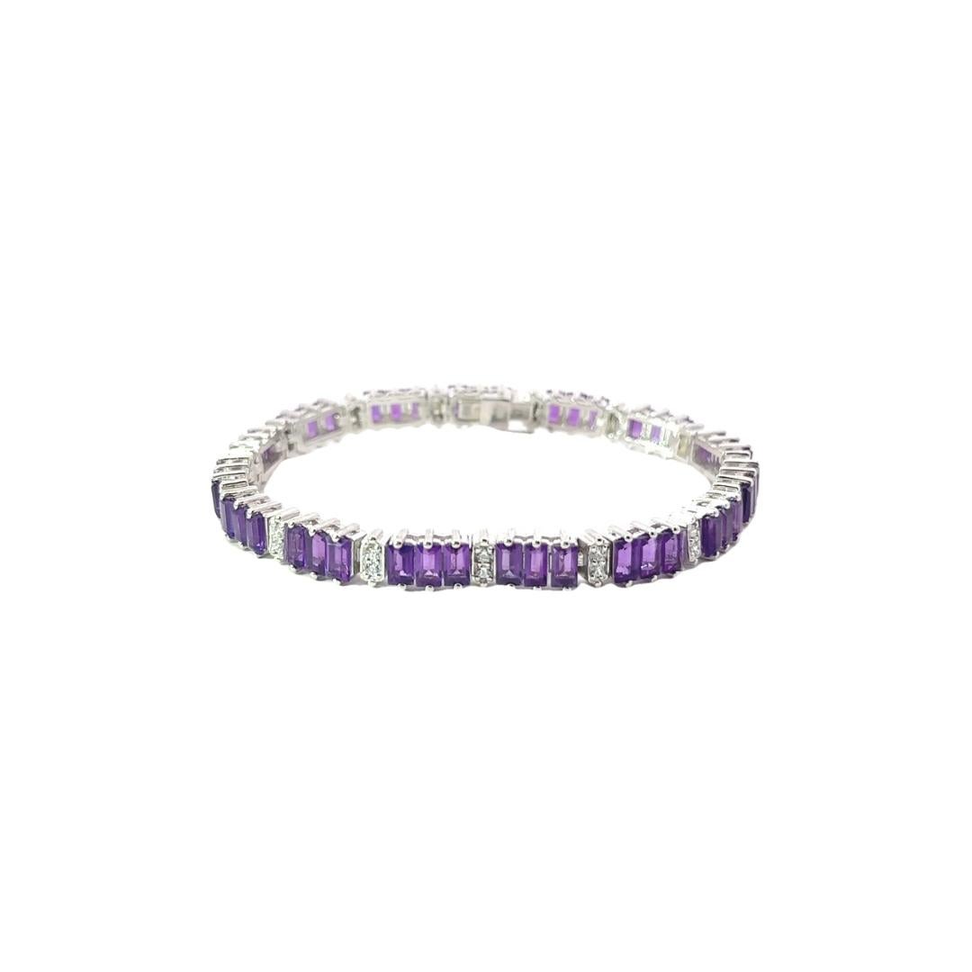 Baguette Cut Amethyst Birthstone 16.95 Carats Tennis Silver Bracelet for Mothers Day Gift For Sale