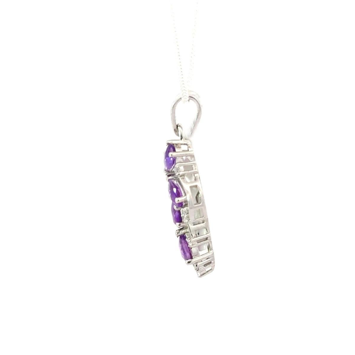 Art Deco Amethyst Birthstone Cluster Pendant for Mother's Day Gift in 925 Silver For Sale