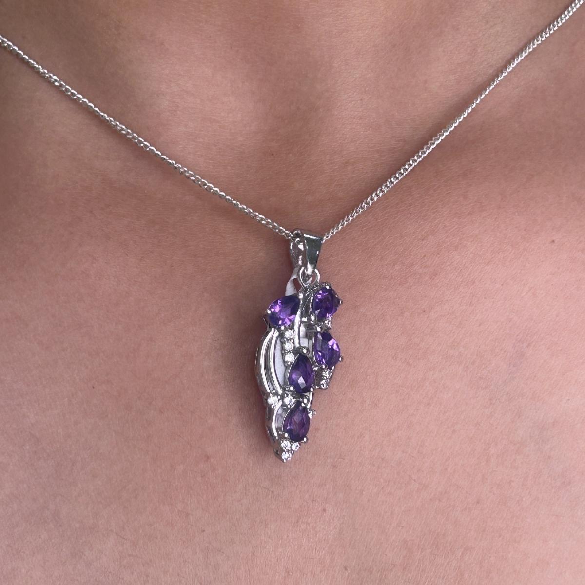 Women's Amethyst Birthstone Cluster Pendant for Mother's Day Gift in 925 Silver For Sale