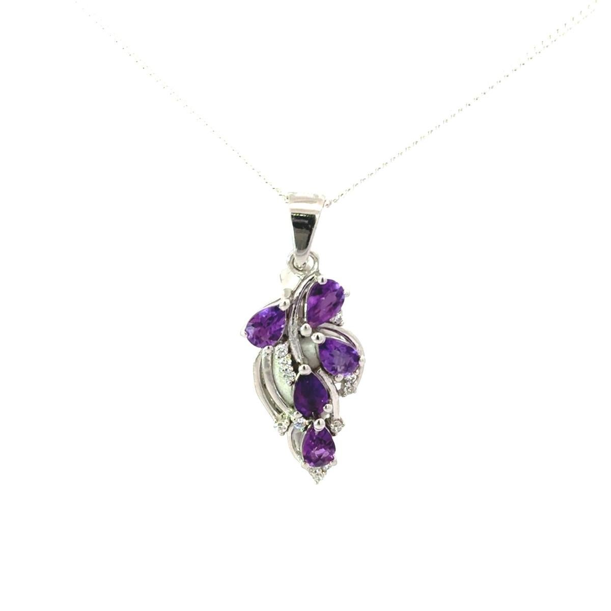 Amethyst Birthstone Cluster Pendant for Mother's Day Gift in 925 Silver For Sale 1