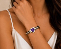 Armband mit Amethyst (Geburtsstein des Monats Februar) und Diamanten in Herzform, 14-karätiges Gold, von Meghna Jewels