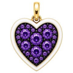 Amethyst Birthstone Heart Pendant White Enamel 14K Gold by Meghna Jewels
