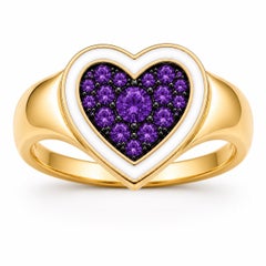 Amethyst Birthstone Heart Ring White Enamel 14K Gold by Meghna Jewels