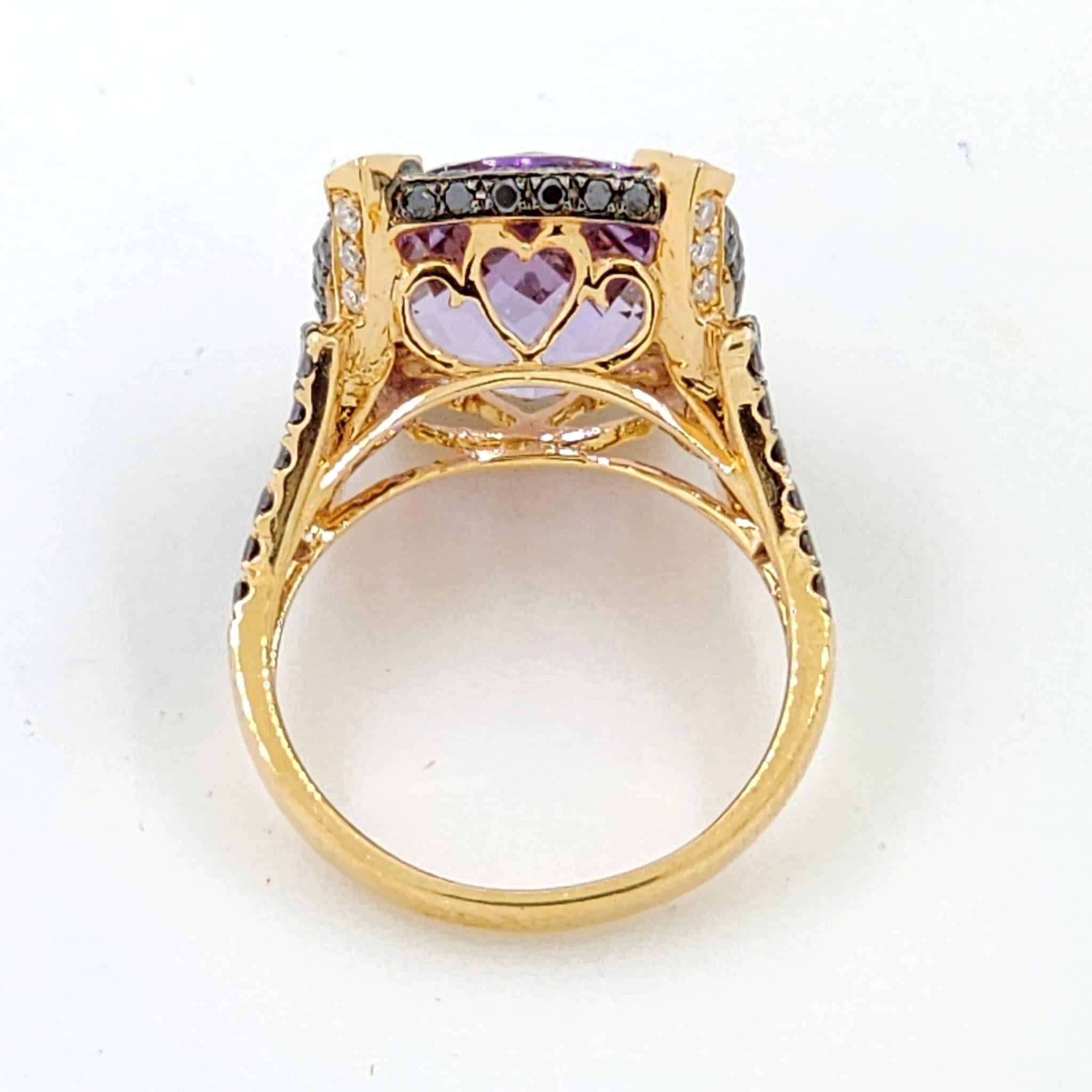 6.18Ct Amethyst Black Diamond Cocktail Ring in 18 Karat Rose Gold In New Condition In Hong Kong, HK