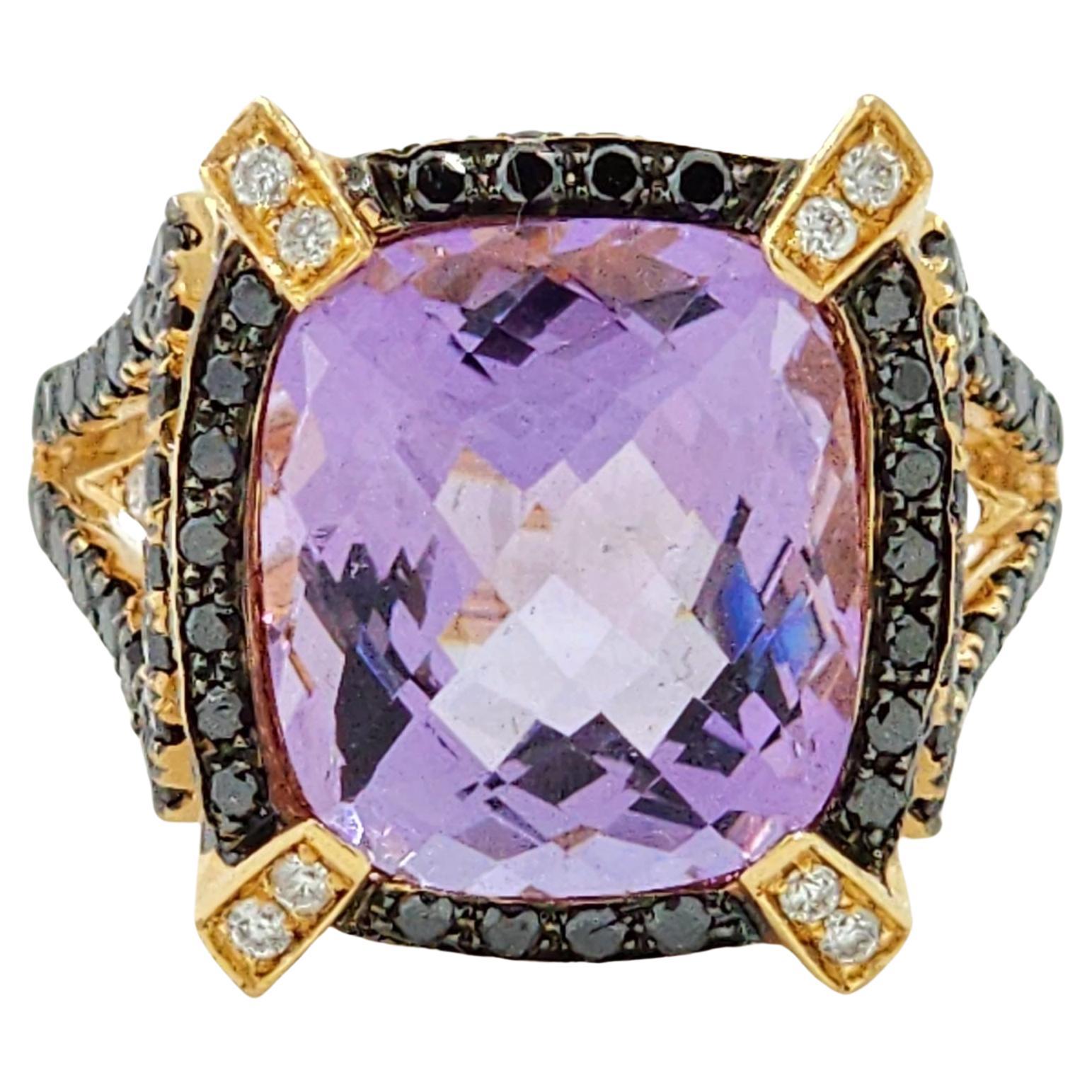 6.18Ct Amethyst Black Diamond Cocktail Ring in 18 Karat Rose Gold