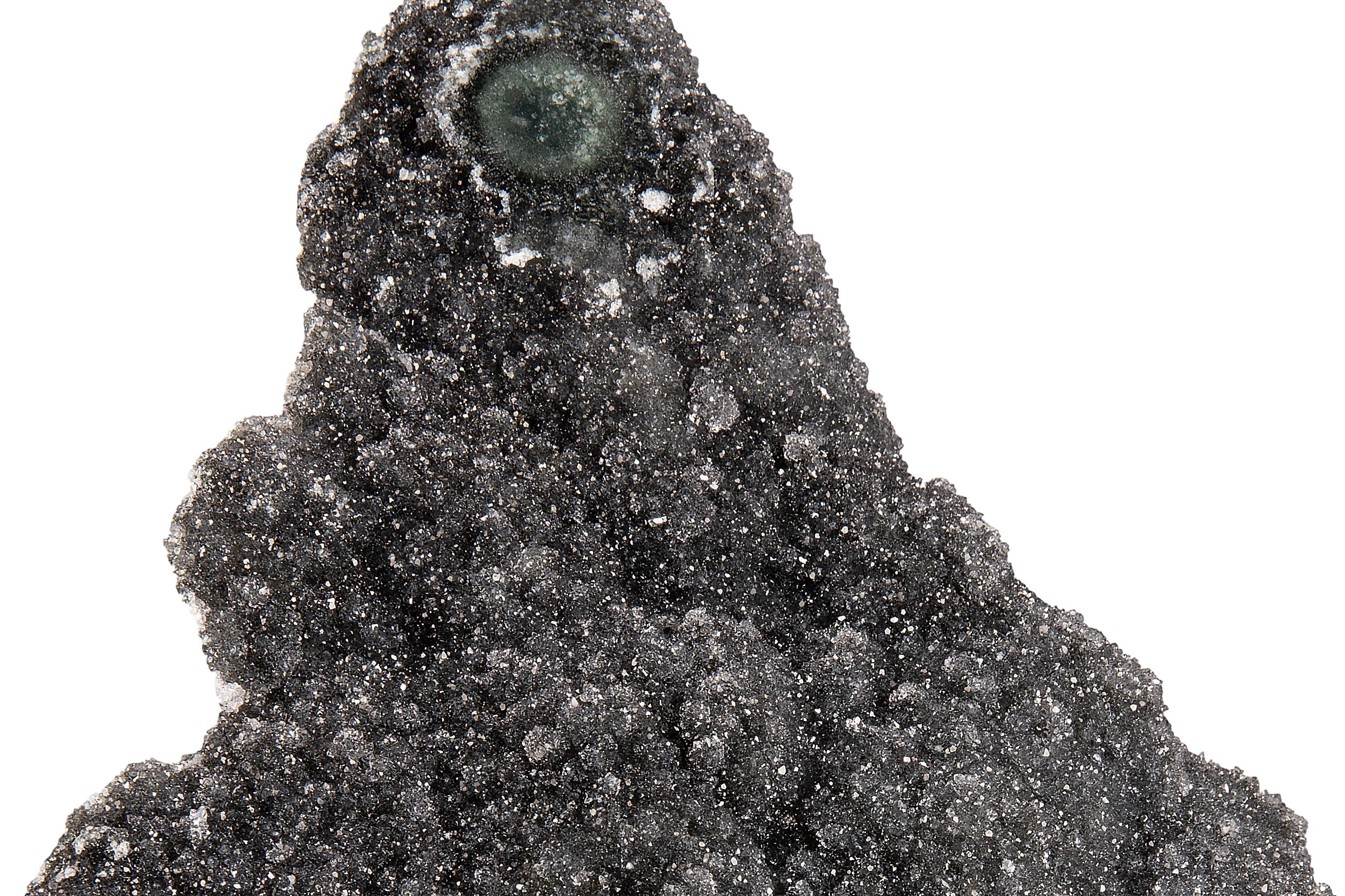 18th Century and Earlier Amethyst Black Druze Quartz or “Black Galaxy Amethyst” on Metal Stand Decor For Sale