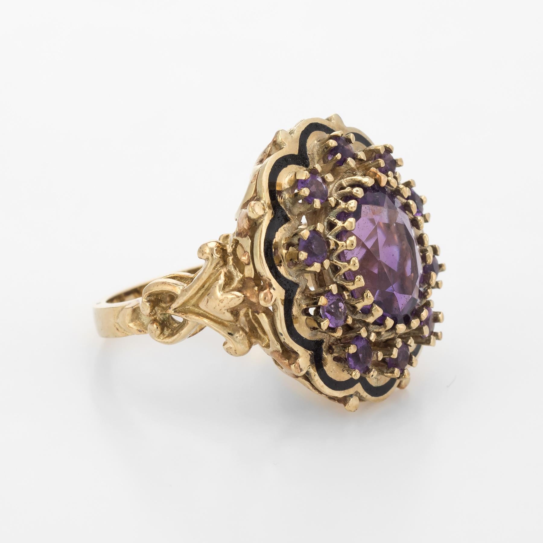 Amethyst Black Enamel Cocktail Ring 14 Karat Yellow Gold Estate Fine Jewelry In Excellent Condition In Torrance, CA