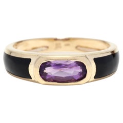 Vintage Amethyst Black Onyx Ring, 14K Yellow Gold, Ring, Stackable Amethyst