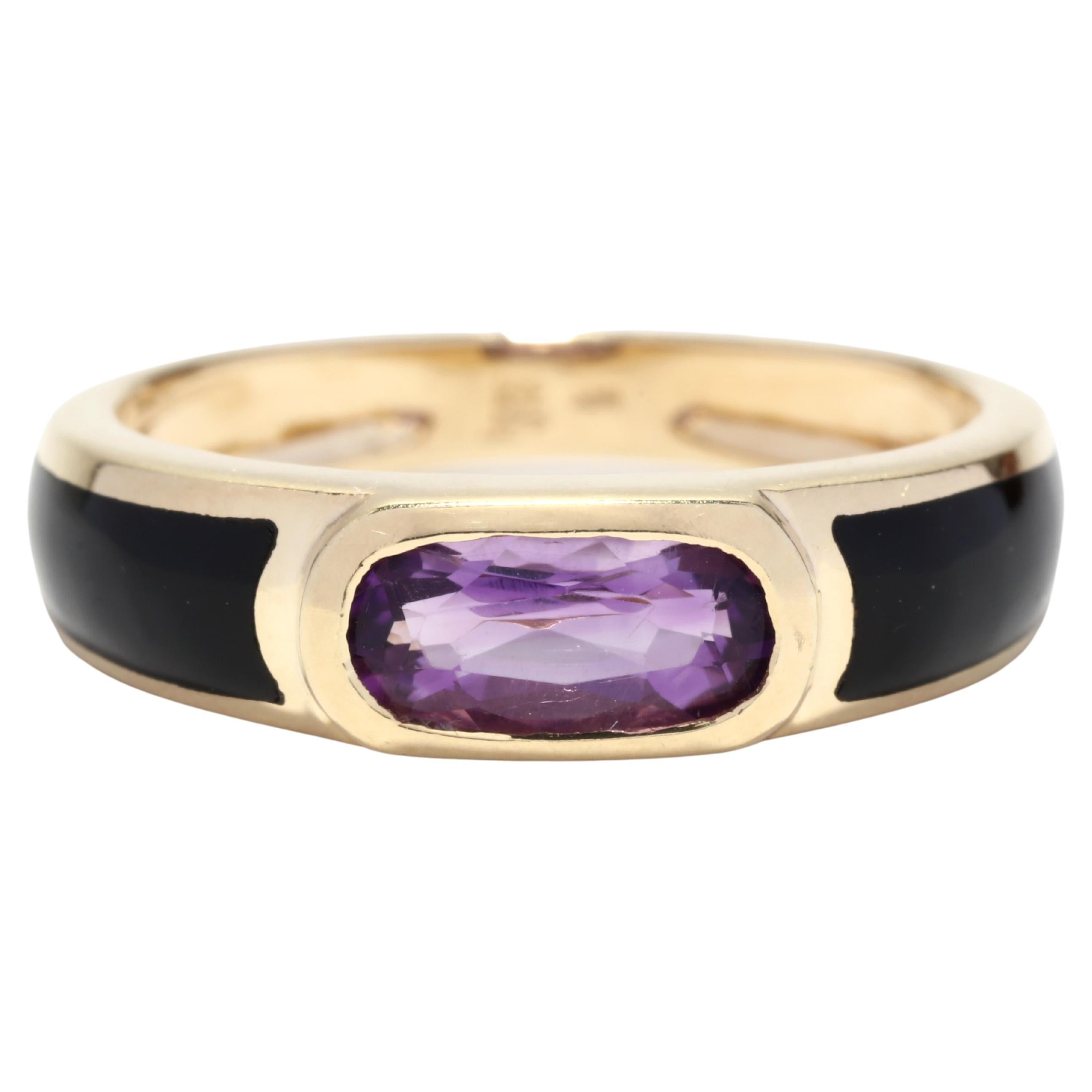 Oval Purple Amethyst & Black Onyx Ring – Rose Gold Plated, Lab-Created, Sizes 6-10