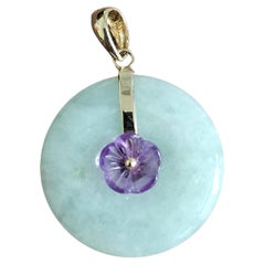 Pendentif fleur en améthyste birmane A-Jadeite avec or jaune massif 14 carats