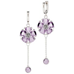 Amethyst Blossom Stone Small Hoop Chain Earrings