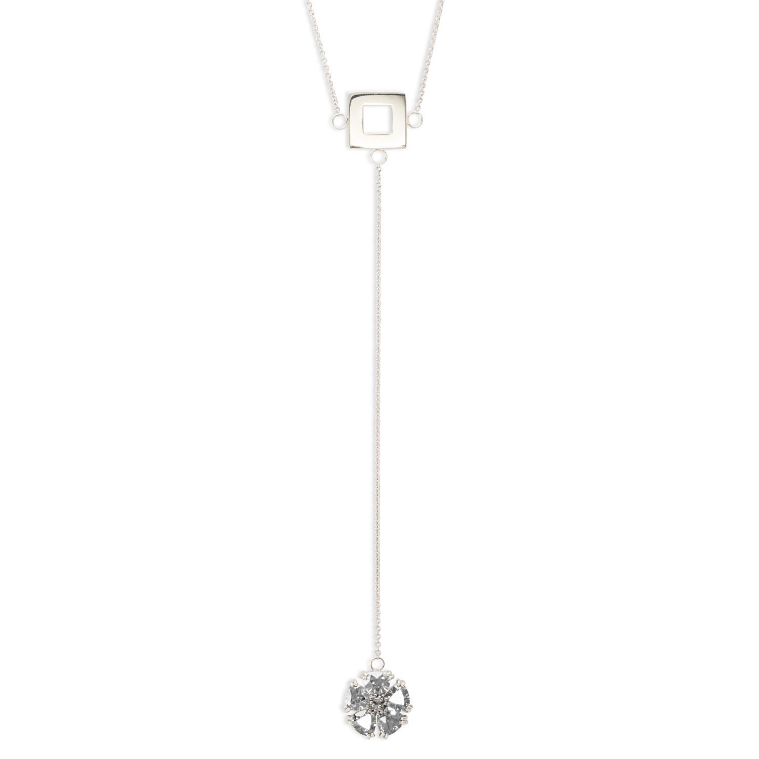 Designed in NYC

.925 Sterling Silver 5 x 7 mm Amethyst Blossom Stone and Square Lariat Necklace. No matter the season, allow natural beauty to surround you wherever you go. Blossom stone and square lariat necklace: 

Sterling silver 
High-polish