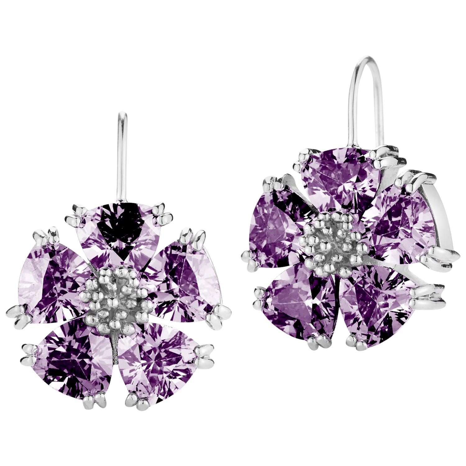 Amethyst Blossom Stone Wire Drop Earrings For Sale