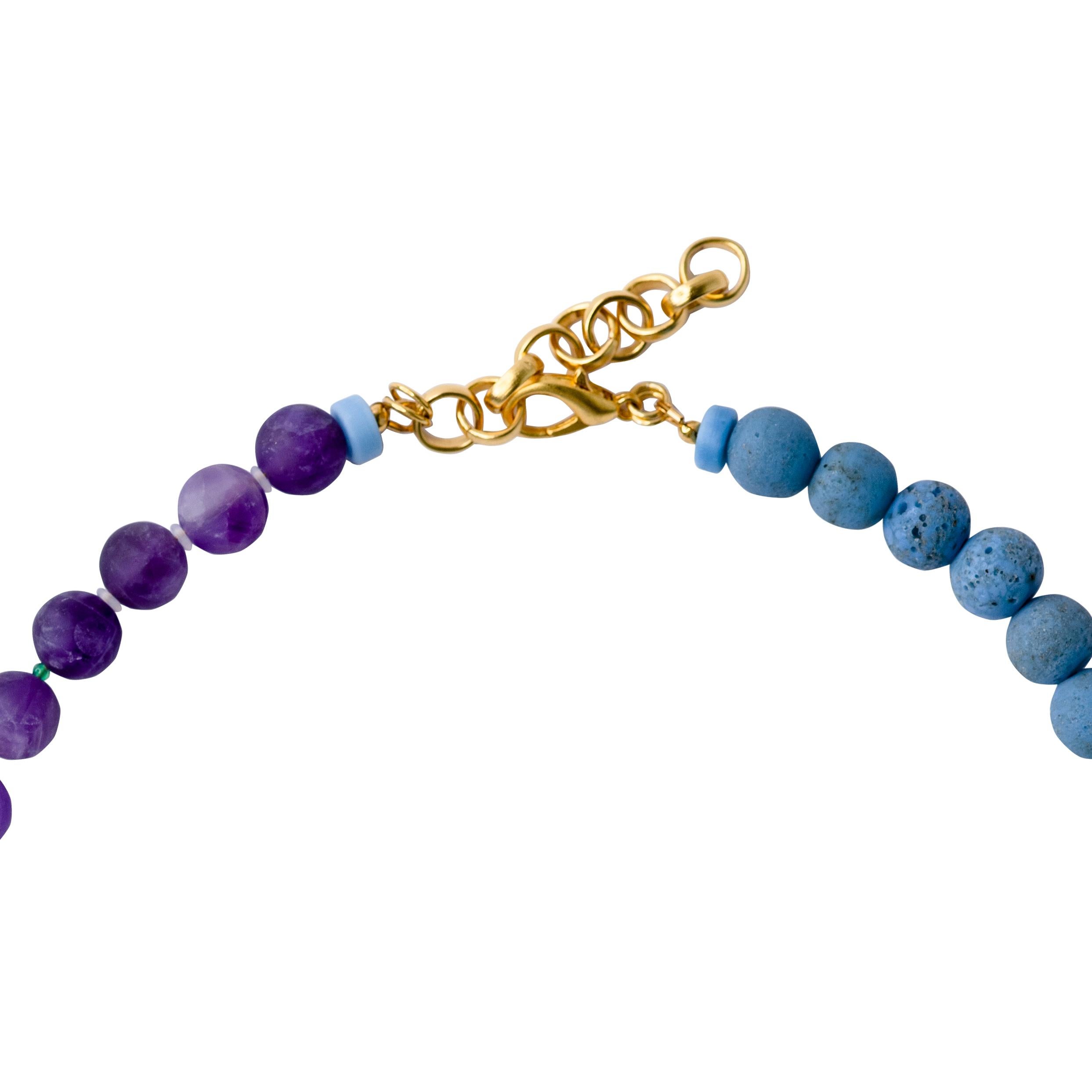 Artisan Amethyst & Blue Ceramic Gold Chain Necklace -by Bombyx House For Sale