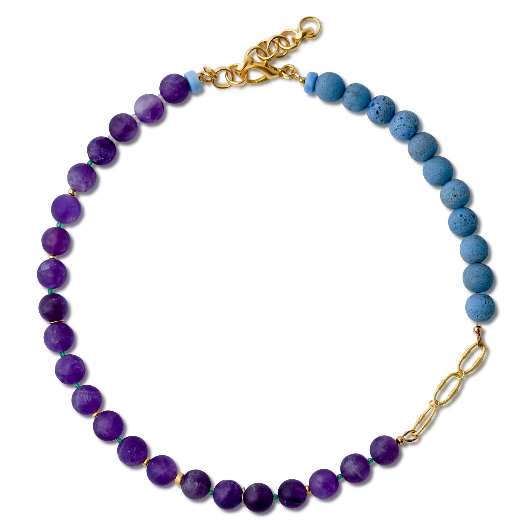 Women's Amethyst & Blue Ceramic Gold Chain Necklace -by Bombyx House For Sale