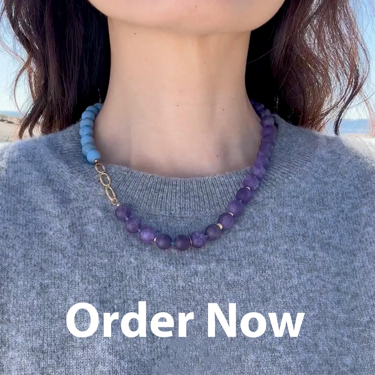 Amethyst & Blue Ceramic Gold Chain Necklace -by Bombyx House For Sale 1