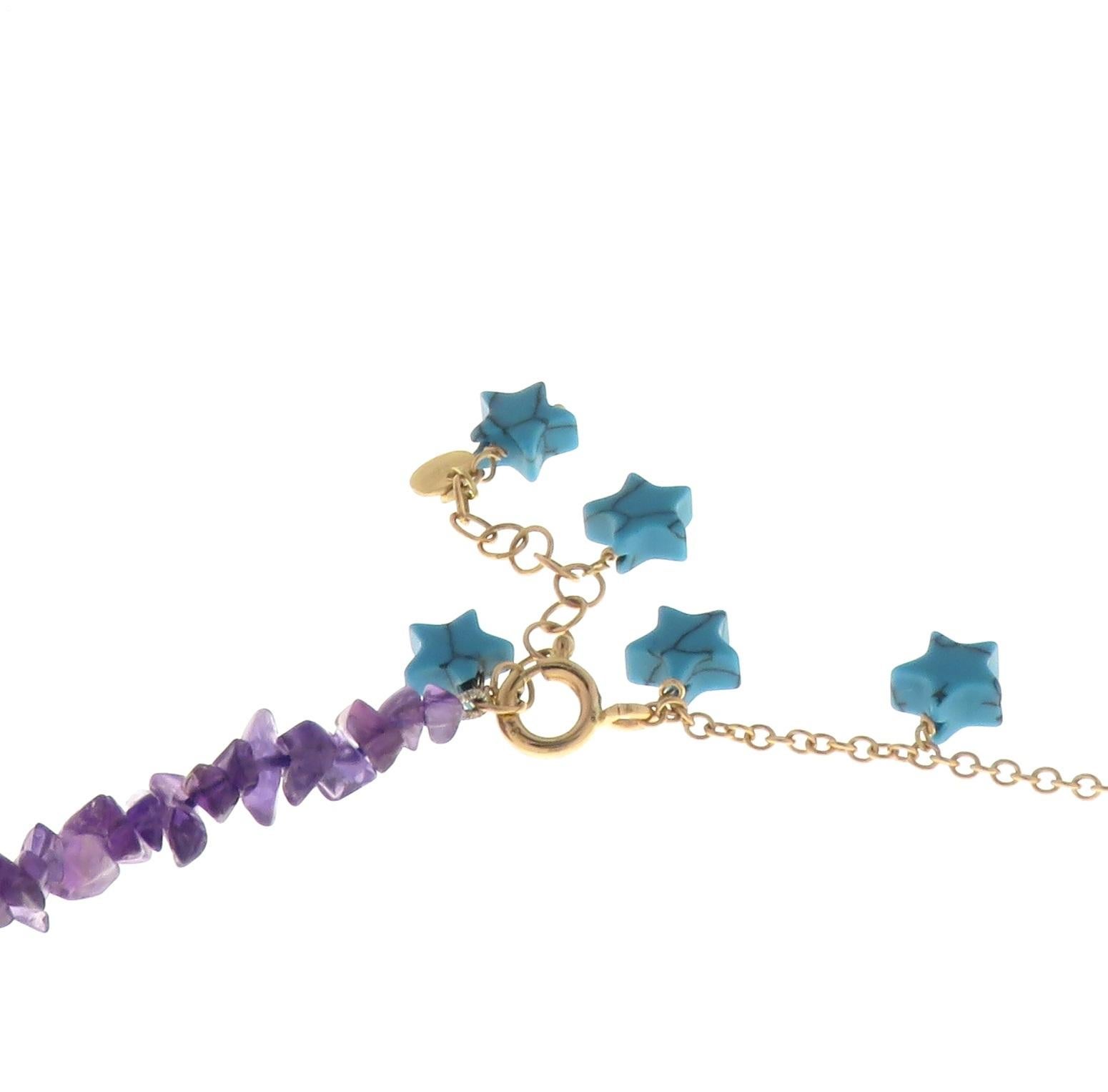 Amethyst Blue Natural Turquoise 9 Karat Rose Gold Necklace Handcrafted in Italy In New Condition In Milano, IT