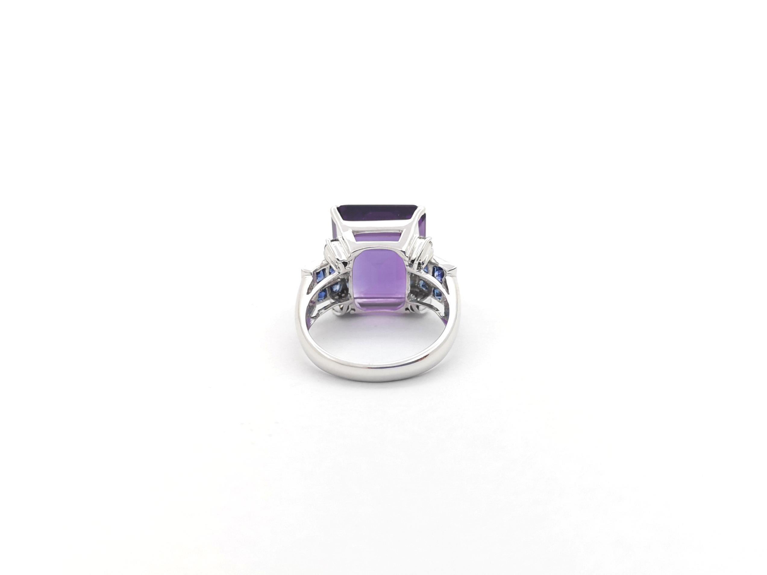 Amethyst, Blue Sapphire with Diamond Ring set in 14K White Gold Settings For Sale 8