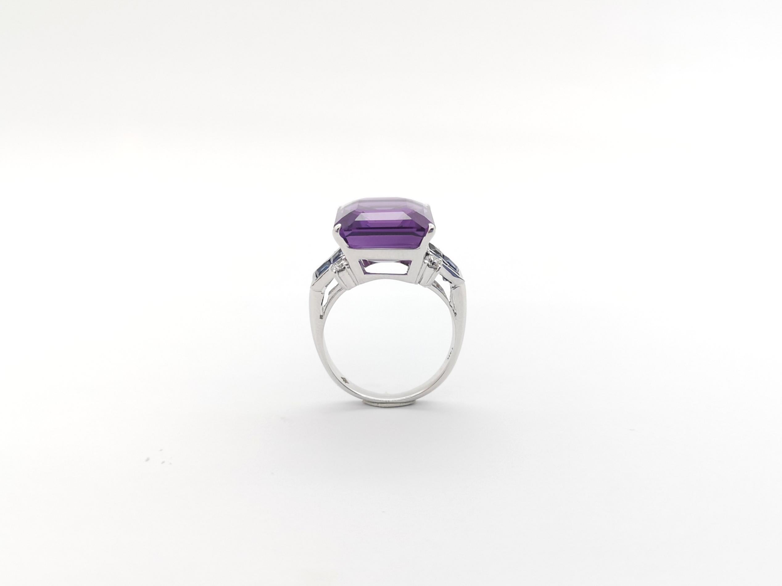 Amethyst, Blue Sapphire with Diamond Ring set in 14K White Gold Settings For Sale 9